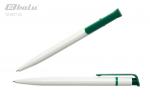 Ручка автоматическая, цвет синий, пластиковый белый корпус с зеленым клипом, пластиковый клип, толщина письма 0,7 мм