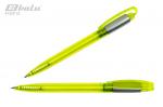 Ручка автоматическая, цвет синий, пластиковый желтый прозрачный корпус с серебристой вставкой, пластиковый клип, толщина письма 0,7 мм
