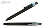Ручка автоматическая, цвет синий, пластиковый черный полупрозрачный корпус с серебристыми вставками, пластиковый клип, толщина письма 0,7 мм