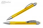 Ручка автоматическая, цвет синий, пластиковый желтый корпус с серыми вставками, металлический клип, толщина письма 0,7 мм