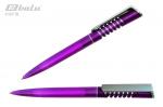 Ручка автоматическая, цвет синий, пластиковый фиолетовый корпус с серебристыми вставками, пластиковый клип, пружинка, толщина письма 0,7 мм