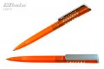 Ручка автоматическая, цвет синий, пластиковый оранжевый корпус с серебристыми вставками, пластиковый клип, пружинка, толщина письма 0,7 мм