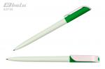 Ручка автоматическая, цвет синий, пластиковый белый-зеленый-белый корпус, поворотный механизм, пластиковый клип