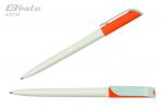 Ручка автоматическая, цвет синий, пластиковый белый-оранжевый-белый корпус, поворотный механизм, пластиковый клип