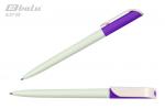 Ручка автоматическая, цвет синий, пластиковый белый-фиолетовый-белый корпус, поворотный механизм, пластиковый клип