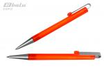 Ручка автоматическая, цвет синий, пластиковый оранжевый полупрозрачный корпус с серебрянными вставками, металлический клип, толщина письма 0,7 мм