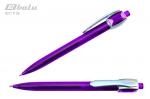 Ручка автоматическая, цвет синий, пластиковый фиолетовый полупрозрачный корпус с серебристыми вставками, пластиковый клип, толщина письма 0,7 мм
