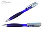 Ручка автоматическая, цвет синий, пластиковый синий корпус с серебристыми вставками, прорезиненный держатель, пластиковый клип, пружинка