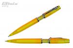 Ручка автоматическая, цвет синий, пластиковый желтый корпус, металлический клип, пружинка, толщина письма 0,7 мм