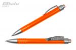 Ручка автоматическая, цвет синий, пластиковый оранжевый корпус с серебристыми вставками, металлический клип, толщина письма 0,7 мм