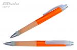 Ручка автоматическая, цвет синий, пластиковый оранжевый полупрозрачный корпус с белыми и серебристыми вставками, пластиковый клип