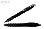 Ручка автоматическая, цвет синий, пластиковый черный полупрозрачный корпус, прорезиненный держатель, металлический клип, толщина письма 0,7 мм