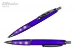 Ручка автоматическая, цвет синий, пластиковый фиолетовый корпус, прорезиненный держатель с белыми вставками, металлический клип, толщина письма 0,7 мм