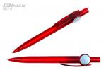 Ручка автоматическая, цвет синий, пластиковый красный  корпус с серебристыми вставками, пластиковый клип, толщина письма 0,7 мм