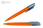 Ручка автоматическая, цвет синий, пластиковый оранжевый полупрозрачный корпус с серебрянными вставками, пластиковый клип, толщина письма 0,7 мм