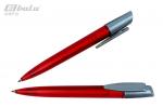 Ручка автоматическая, цвет синий, пластиковый красный полупрозрачный корпус с серебристыми вставками, пластиковый клип, толщина письма 0,7 мм