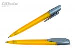 Ручка автоматическая, цвет синий, пластиковый желтый полупрозрачный корпус с серыми вставками, пластиковый клип, толщина письма 0,7 мм