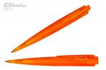 Ручка автоматическая, цвет синий, пластиковый оранжевый полупрозрачный корпус с белыми вставками, пластиковый клип, толщина письма 0,7 мм