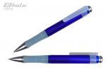 Ручка автоматическая, цвет синий, пластиковый синий полупрозрачный корпус с белыми и серебристыми вставками, пластиковый клип, толщина письма 1,0 мм
