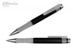 Ручка автоматическая, цвет синий, пластиковый черный полупрозрачный  корпус с белыми и серебристыми вставками, пластиковый клип, толщина письма 1,0 мм