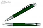 Ручка автоматическая, цвет синий, пластиковый зеленый корпус с серебристыми вставкам, металлический клип, толщина письма 1,0 мм