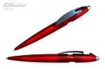 Ручка автоматическая, цвет синий, пластиковый красный  корпус с серебристыми вставками, пластиковый клип, толщина письма 0,7 мм
