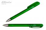 Ручка автоматическая, цвет синий, пластиковый зеленый корпус с серебристой вставкой, поворотный механизм, пластиковый клип, толщина письма 0,7 мм