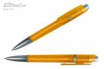 Ручка автоматическая, цвет синий, пластиковый желтый корпус, серебристый наконечник, пластиковый клип, толщина письма 0,7 мм