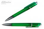 Ручка автоматическая, цвет синий, пластиковый зеленый корпус, пластиковый клип, серебристый наконечник, толщина письма 0,7 мм