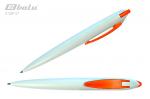 Ручка автоматическая, цвет синий, пластиковый белый корпус с оранжевыми вставками, пластиковый клип, толщина письма 0,7 мм