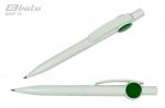 Ручка автоматическая, цвет синий, пластиковый белый корпус с зелеными вставками, пластиковый клип, толщина письма 0,7 мм