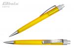 Ручка автоматическая, цвет синий, пластиковый желтый корпус с серыми вставками, металлический клип, толщина письма 0,7 мм