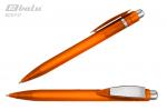 Ручка автоматическая, цвет синий, пластиковый оранжевый полупрозрачный корпус с серебрянными вставками, пластиковый клип, толщина письма 0,7 мм