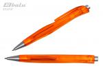 Ручка автоматическая, цвет синий, пластиковый оранжевый полупрозрачный корпус с серебрянными вставками, металлический клип, толщина письма 0,7 мм