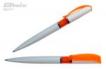 Ручка автоматическая, цвет синий, пластиковый белый корпус с оранжевыми вставками, пластиковый клип, толщина письма 0,7 мм