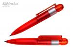 Ручка автоматическая, цвет синий, пластиковый красный полупрозрачный корпус, пластиковый клип