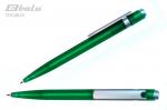 Ручка автоматическая, цвет синий, пластиковый зеленый  корпус, серебряный клип, толщина письма 0,7 мм