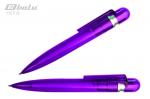 Ручка автоматическая, цвет синий, пластиковый фиолетовый полупрозрачный корпус с серебристой вставкой, пластиковый клип, толщина письма 1,0 мм