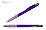 Ручка автоматическая, цвет синий, пластиковый фиолетовый полупрозрачный корпус, прорезиненный держатель, металлический клип, толщина письма 0,7 мм