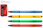 Ручка автоматическая, цвет синий, пластиковый цветной корпус, прорезиненый цветной держатель, клип из каучука, толщина письма 0,7 мм, ассорти