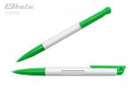 Ручка автоматическая, цвет синий, пластиковый белый корпус с зелеными вставками, пластиковый зеленый клип