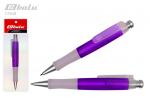 Ручка автоматическая, цвет синий, пластиковый фиолетовый корпус, прозрачный клип, прорезиненный держатель, толщина письма 0,7 мм, упаковка с европодвесом