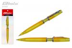 Ручка автоматическая, цвет синий, пластиковый желтый корпус, металлический серебряный клип, толщина письма 0,7 мм, упаковка с европодвесом