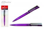 Ручка автоматическая, цвет синий, пластиковый фиолетовый корпус, серый клип, толщина письма 0,7 мм, упаковка с европодвесом