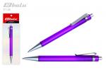 Ручка автоматическая, цвет синий, пластиковый фиолетовый корпус с серым наконечником, серый клип, толщина письма 0,7 мм, упаковка с европодвесом